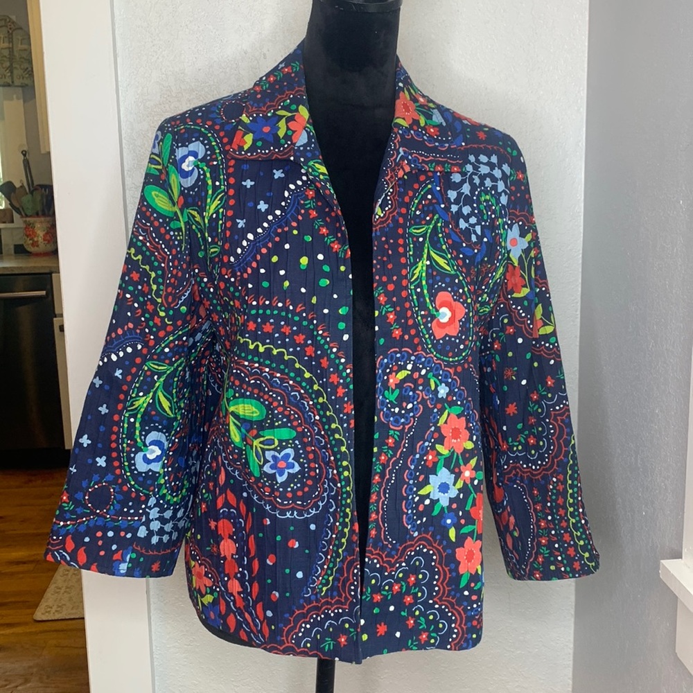 Alfred Dunner Paisley Floral Open Front Jacket Blazer size 10P Boho Cottagecore